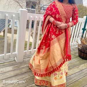 Red banarsi silk wedding Lehanga
